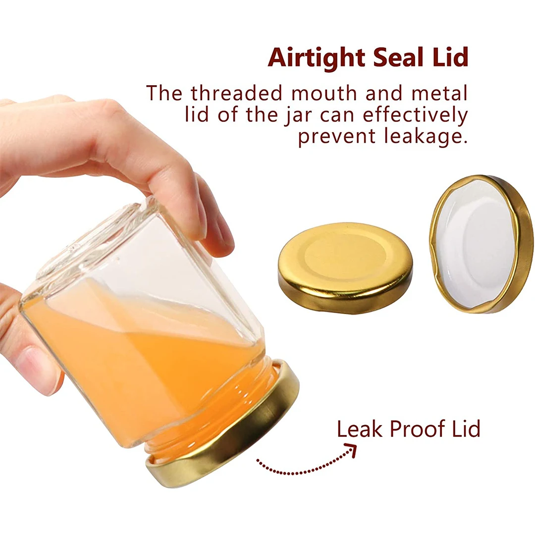 Wholesale Kitchen Use Clear Hexagon Shaped Glass Storage Jar Food Honey Jam With Metal Lid