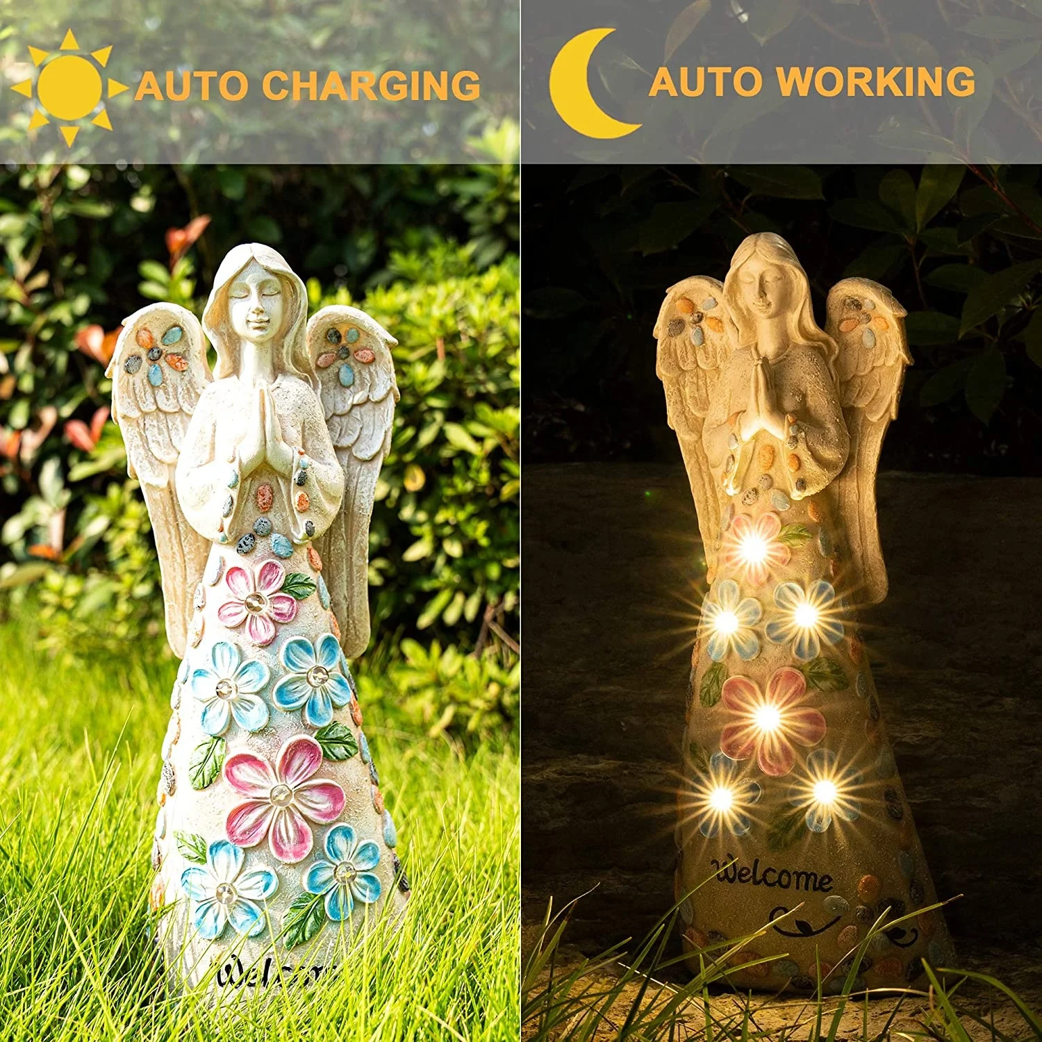 Solar Angel Outdoor Garden Statue Resin Solar Angel Garden Figurine Solar Praying Angel
