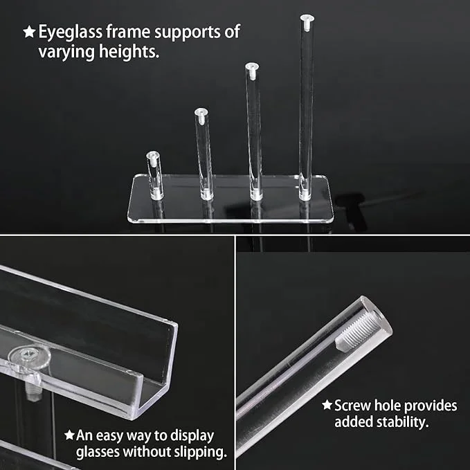 4-Tier Acrylic Eyewear Display Stand Sunglasses Rack Holder Organizer with 5 H for Sunglasses and Eyeglasses Storage
