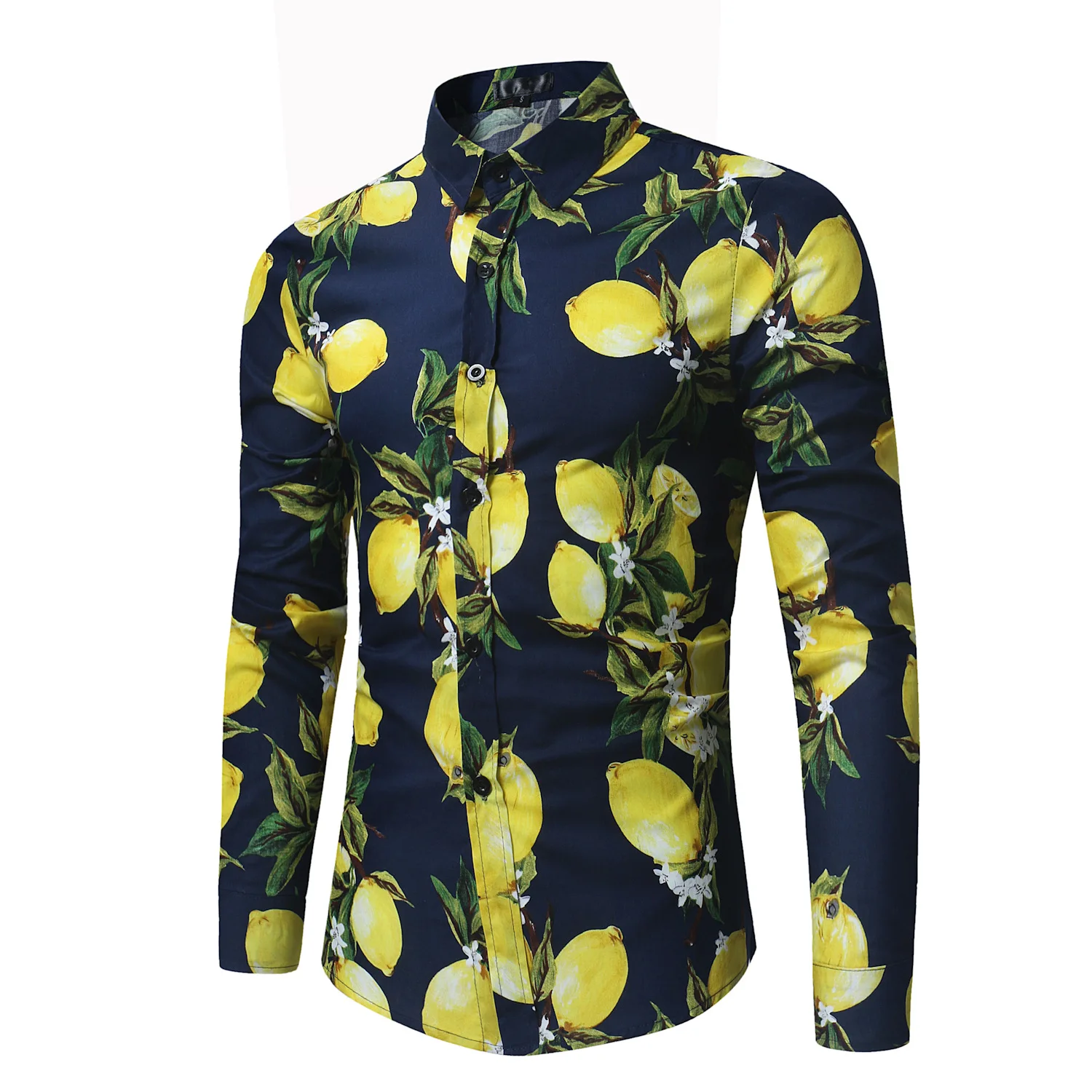 Quality Casual fashion trend Fruit lemon printed long sleeve shirt