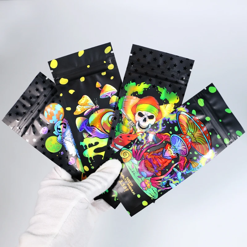 Custom Heat Seal Food Grade 3.5g Smell Proof 3 Side Seal Child proof Ziplock Plastic Packaging Leaf Mylar Tobacco Pouch Bag