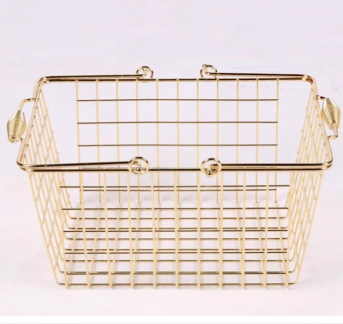 Metal mesh wire shopping basket with two handle Carry shopping basket Chrome basket for Store