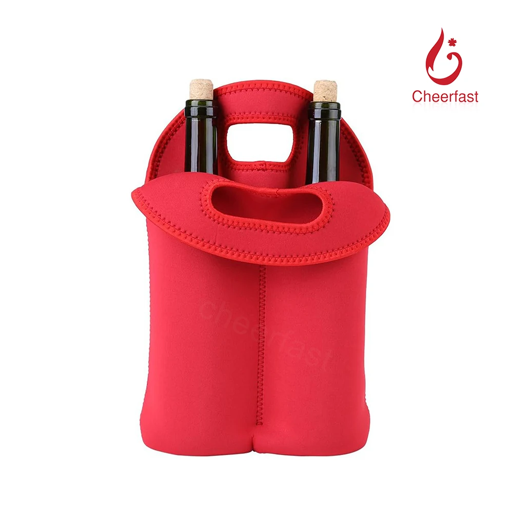 Newest Design Red Neoprene Wine Bottle Carrier Cooler Gift Bag Travel Secure Carry Portable Wine Bottle Holder Bag