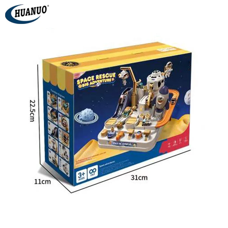 2024 Popular Kids Educational Slot Rail Vehicle Parking Lot Space Rescue Track Race Car Big Adventure Toys With 3 Cars