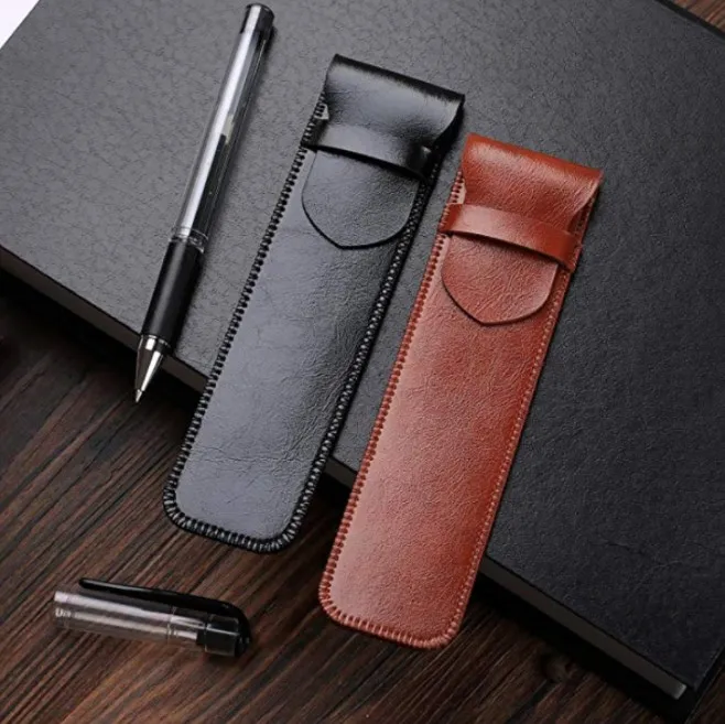 PU Leather pen case simple style business pen case compact and lightweight pencil case