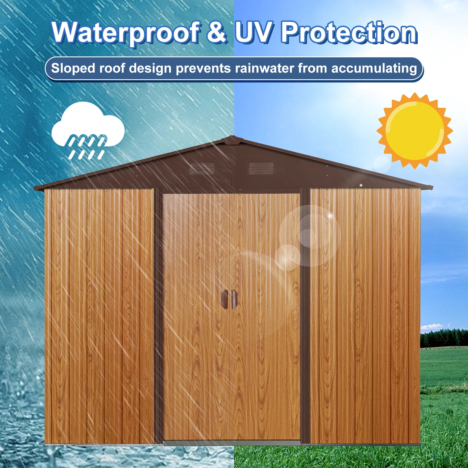 8ft x 6ft Outdoor Metal Storage Shed with Metal foundation,Brown