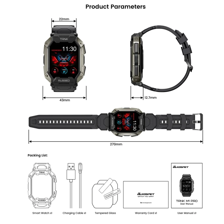 2023 Модные Смарт-часы KOSPET M1 Pro для мужчин с ремешком и пленкой Поддержка мониторинга сна/сердечного
