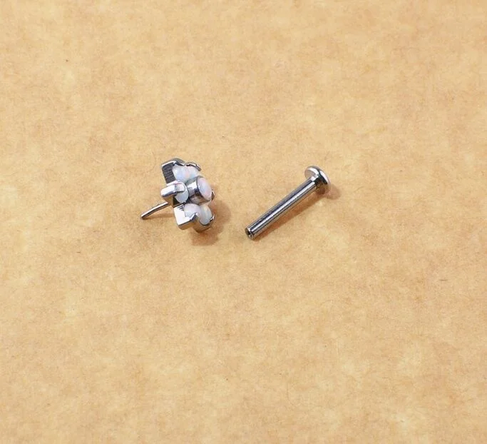 ASTM F136 Titanium Threadless Push Pin Opal Flower Labret Lip Ring Piercing Jewelry