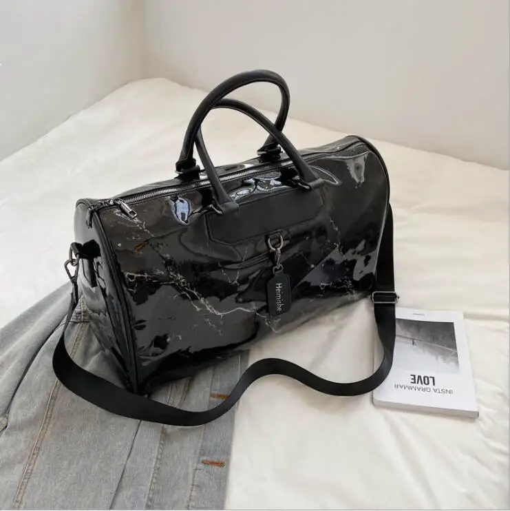 Marble pattern PU leather travel bag stylish fashion woman weekender overnight bag portable gym sports shoulder bag