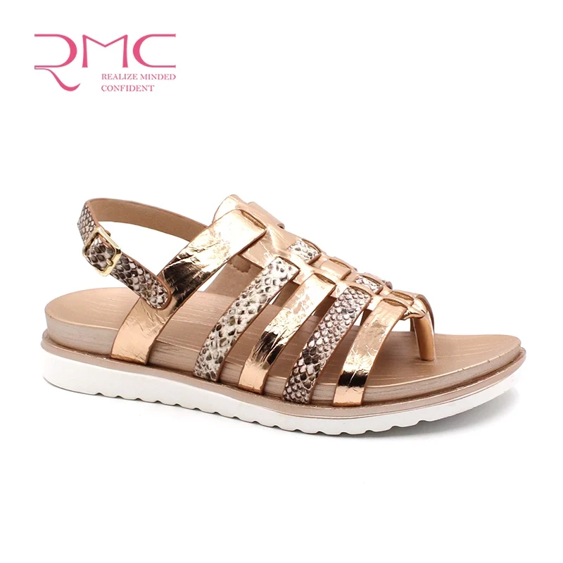 
RMC 2020 mix color fashion design snake PU platform ladies flat comfortable sandals 
