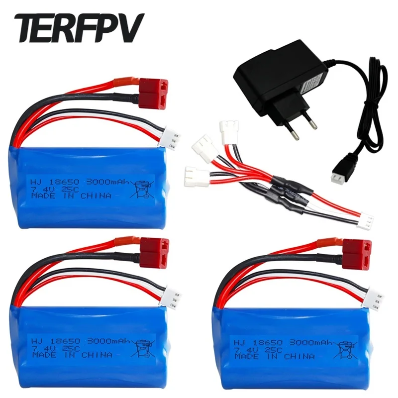 7 4 В 3000 мАч 18650 Lipo батарея для Q46 Wltoys 10428/12428/12423 X9115 RC автомобильные запасные аксессуары Высокая емкость 2S T