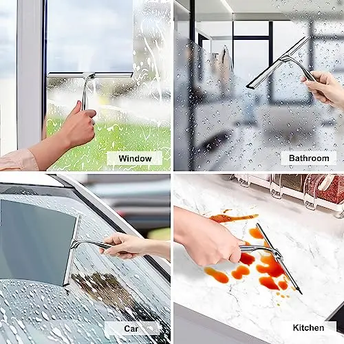 Bath Wiper with Bracket Window Wiper Stainless Steel for Bathroom Kitchen Mirror Tile Window Car Glass Cleaning Luxury