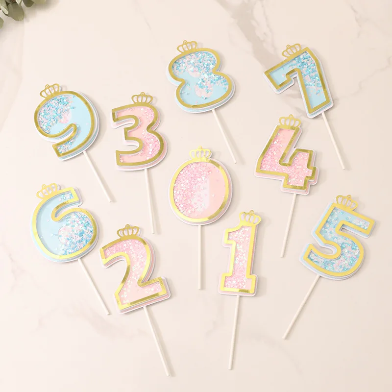 New Sequins Crown Digital Cake  Topper Happy Birthday Number Cake Topper  for baby shower birthday party Decoration
