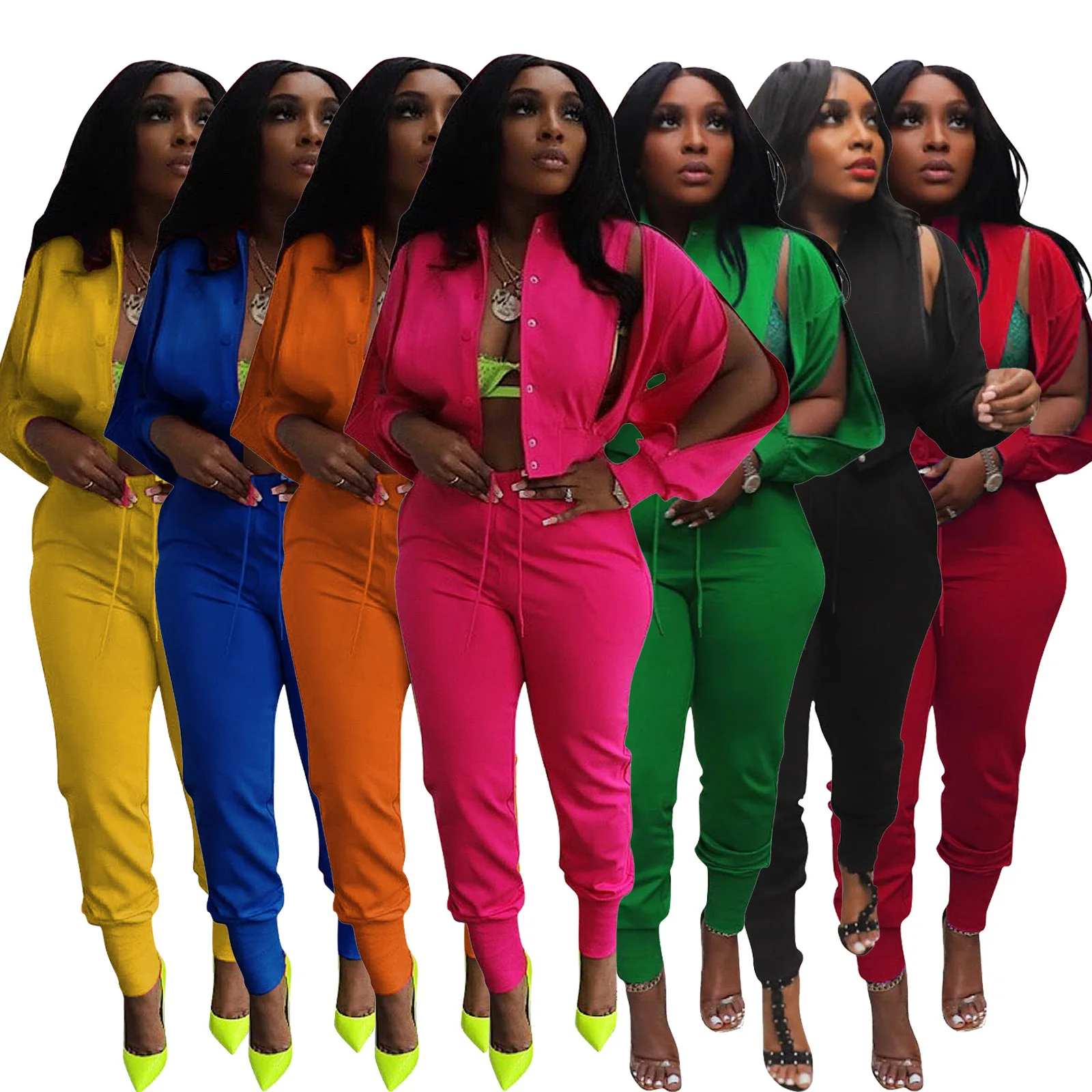 Custom Joggers Sweatpants Fall Spring 2024 Winter Clothes 2 Piece Button Cropped Varsity Jackets Tracksuits Set For Women