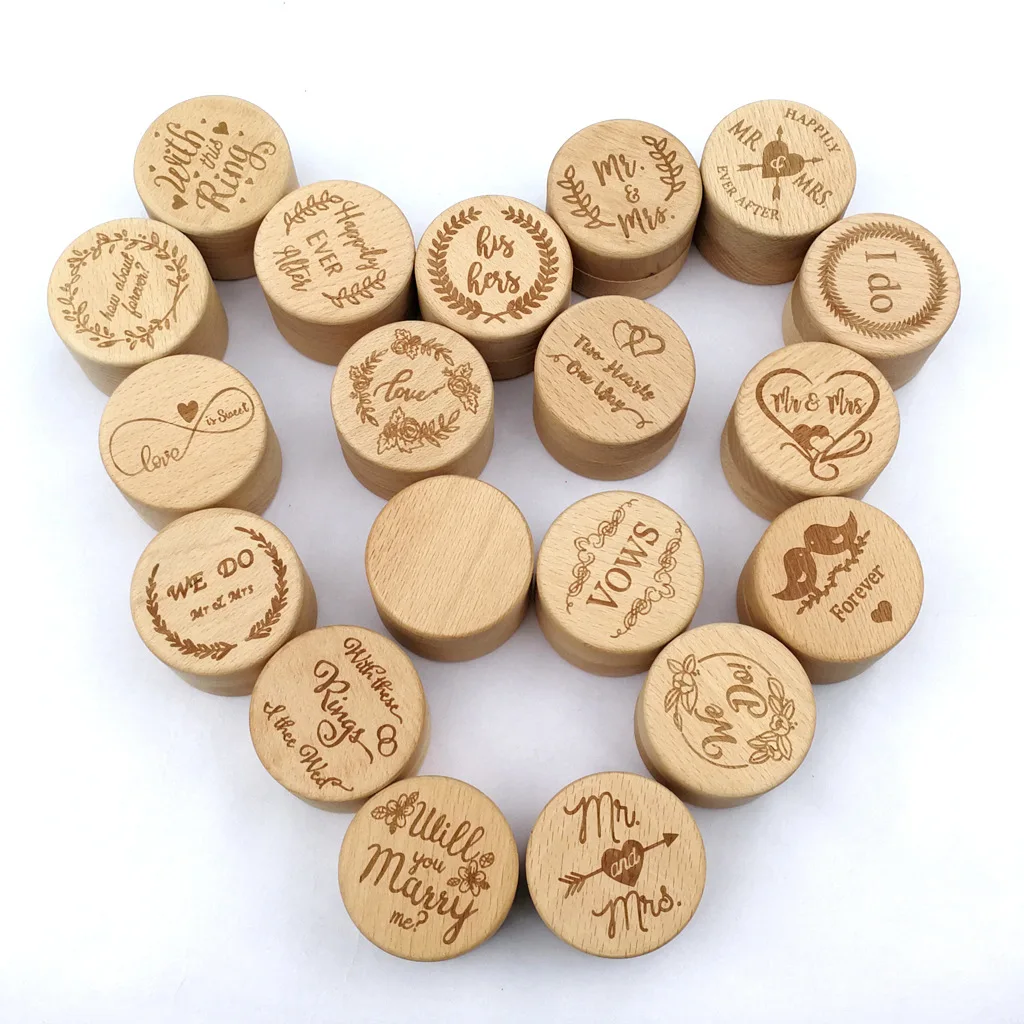 Custom Logo Wedding Round Wooden Ring Jewelry Box for Engagement Propose Storage Gift Container Romantic Memories