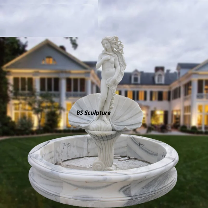 Customized outdoor garden hand carved Stone female white marble water fountain