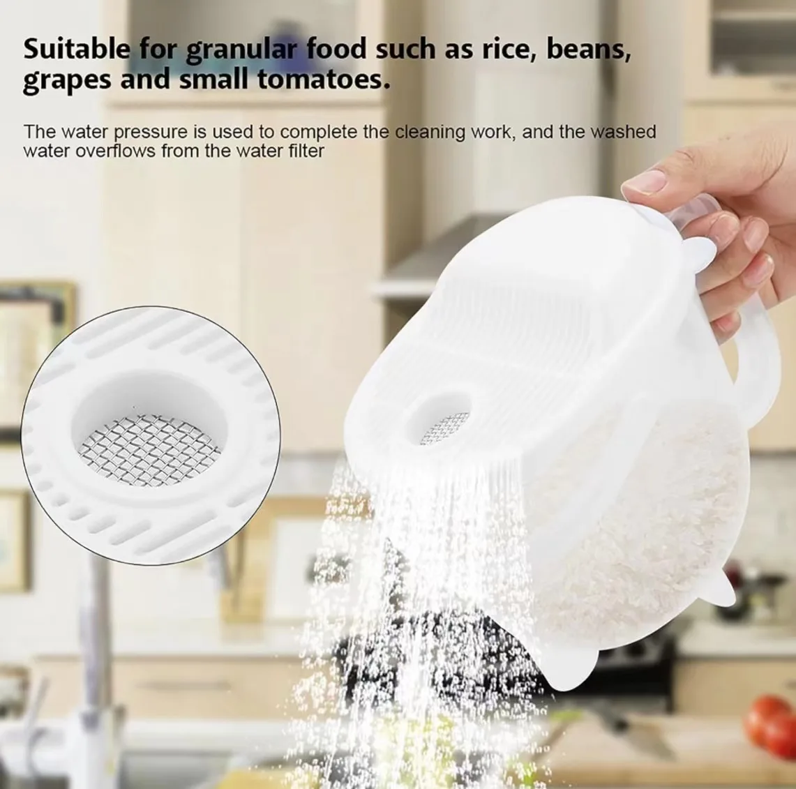 Rice Washer Plastic Rice Washing Bowl Vegetable Fruit Pasta Strainer Kitchen Colander