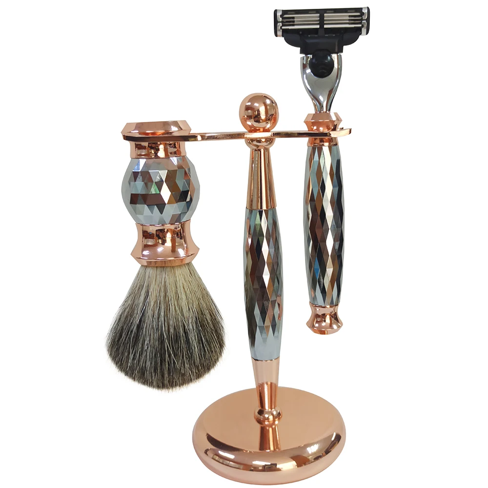 New Arrival Shaving Brush Shave Stand And 3 Blade Razor Metal Men Shaving Set For Men Shave