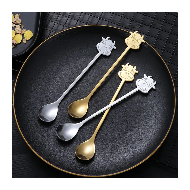 Kawaii Cartoon Cow Handle 304 Stainless Steel Coffee Spoon Sugar Stirring Tea Spoon