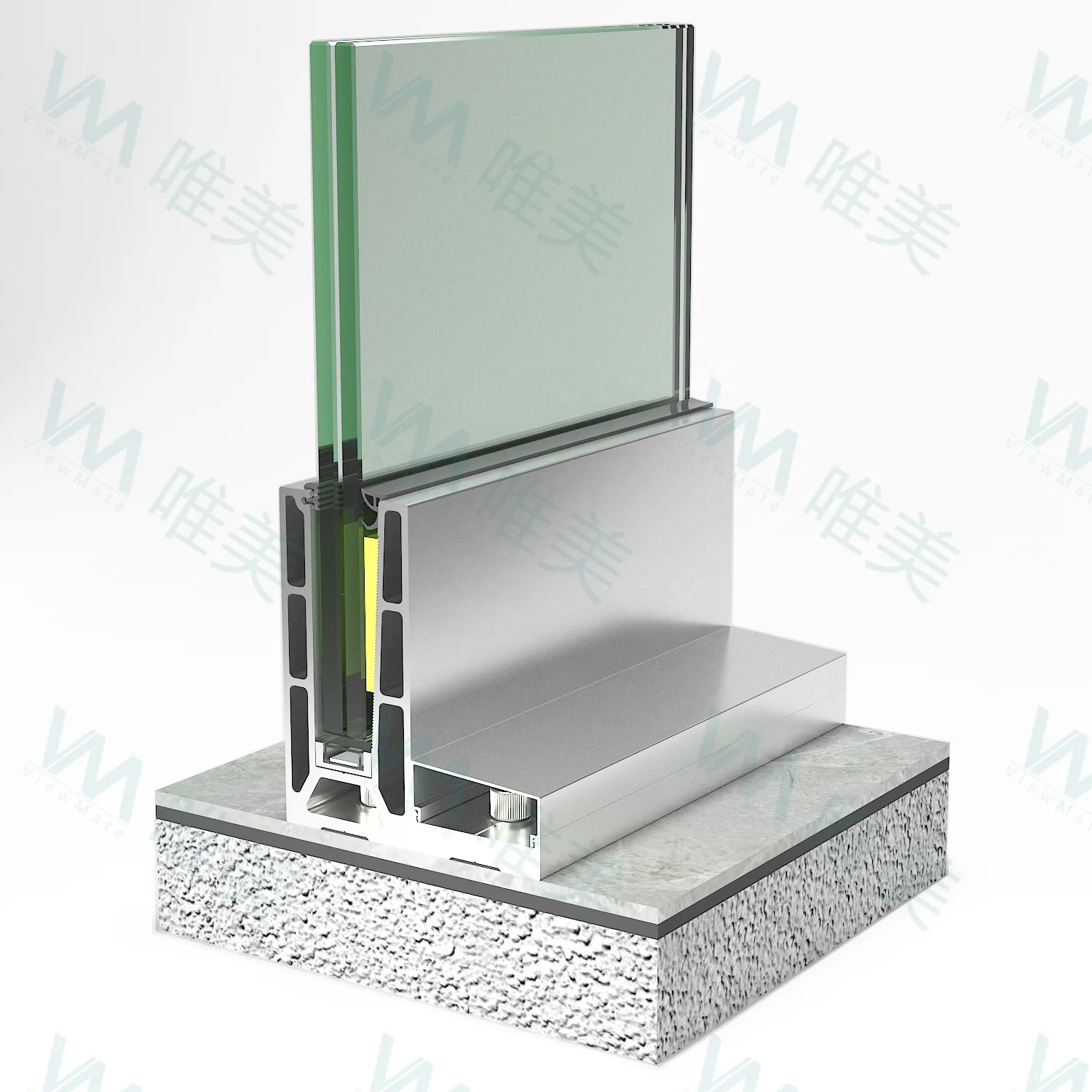 Aluminum Glass Railing U Channel For Outdoor Balcony Glass Balustrade Indoor With Led Light