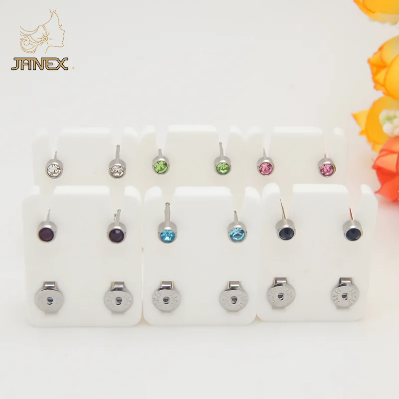 316 Surgical Stainless Steel Ears Stud with Zircon Sterile Pierced Jewelry for Children Piercing Earrings Factory  Direct