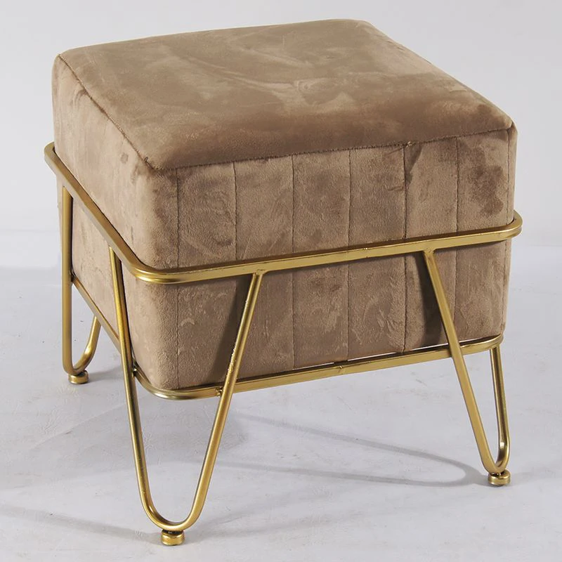 
Modern Velvet Fabric Footstool Round Pouf Small Stool With Gold Metal Iron Legs 