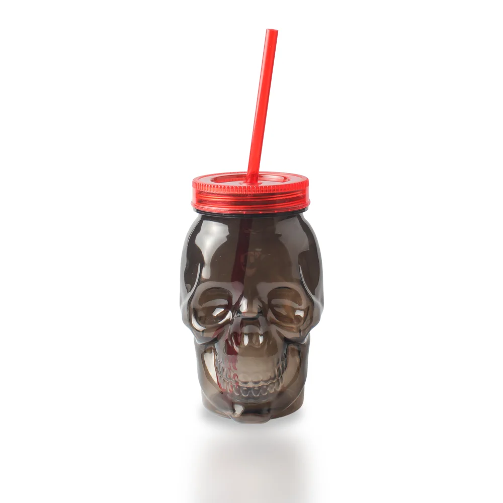 16 oz Plastic Halloween Skull Mason jar Cup with Lid and Straw for Party and Bar