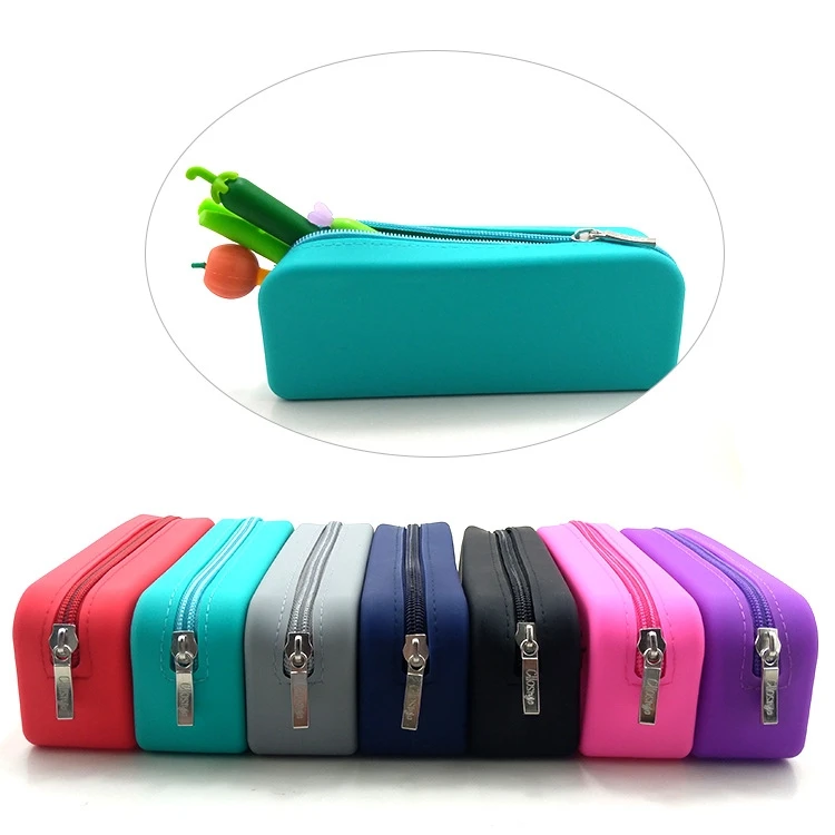 Rectangle Pure Color Custom Silicone Pencil Case Big Capacity Silicone Bag With Zip Lock