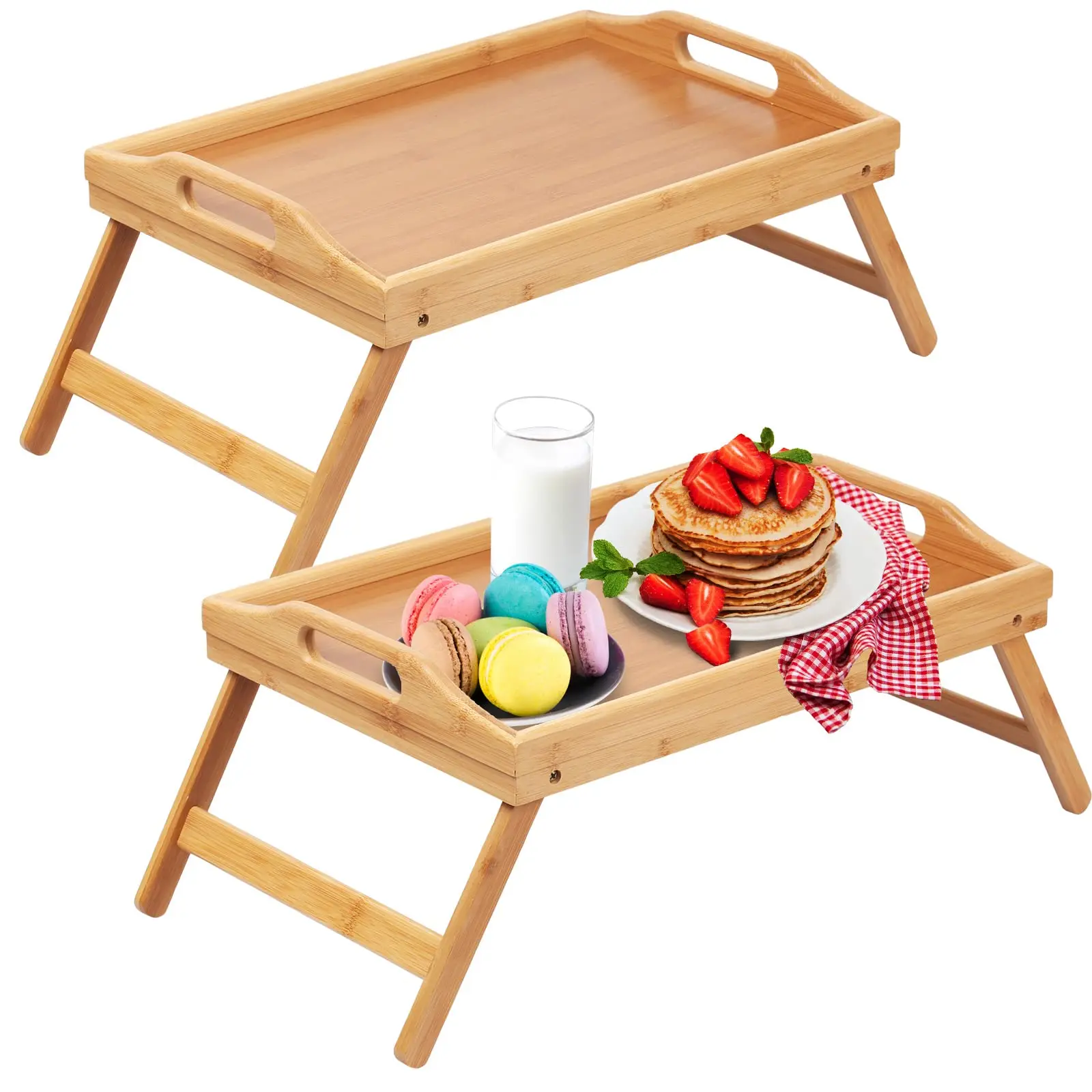 Portable Folding Bamboo Laptop Table Rolling Bandejas De Madera Wood Computer Desk for Bed for Breakfast and Food Serving