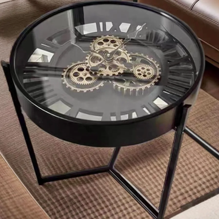 Retro high-end light luxury gear rotating style American design living room sofa side table small coffee table