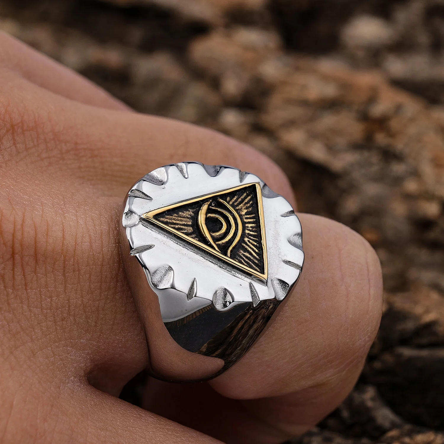 All Seeing Eye Ring  Illuminati Eye of Providence Pyramid Triangle Amulet Retro Ancient Symbol Finger Rings for Men