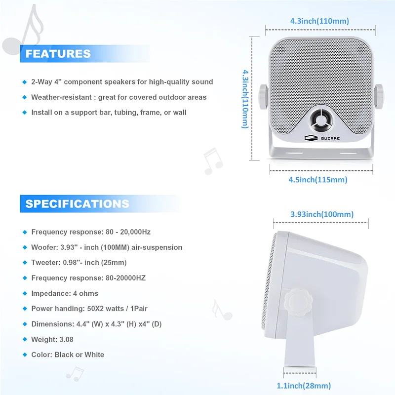 Marine 100W 4 inch BT Box Waterproof Speakers Compact marine stereo Stereo Sound System Speaker For Boat Golf Cart ATV UTV