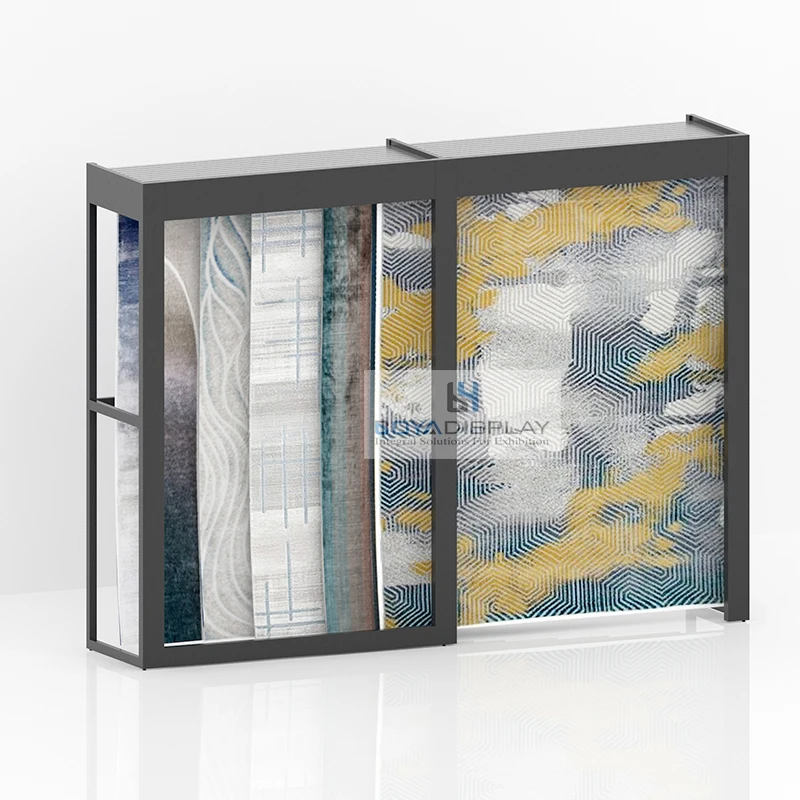 China Manufacturer High Bearing Capacity Flat Push Double Row Carpet Rug Display Rack For Showroom