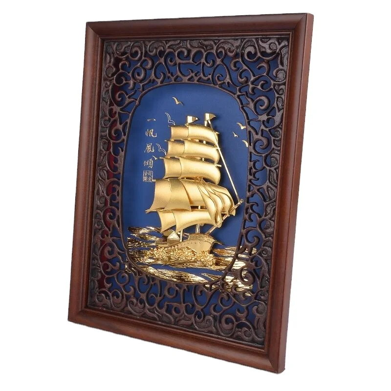 Pure gold foil painting business gifts classical living room corridor decorative painting solid wood frame Display case