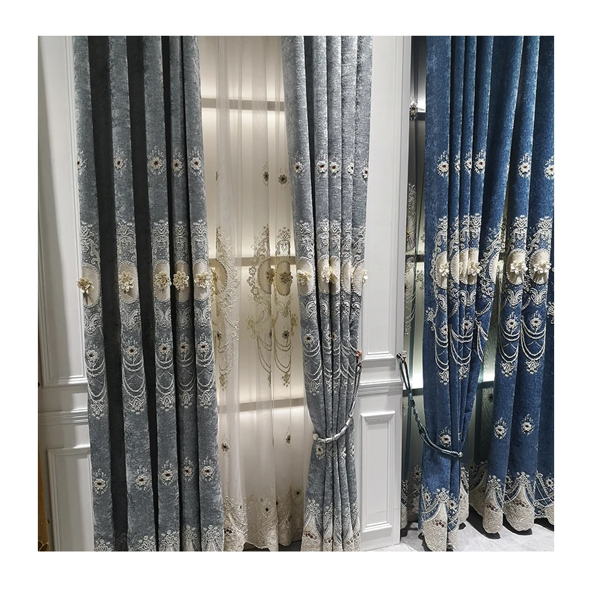 wholesale modern luxurious embroidery blackout fabric window curtains for the living room