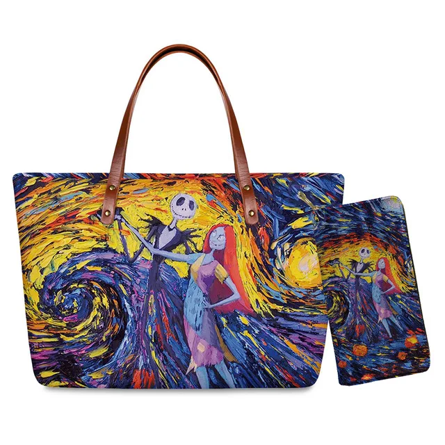 2 PCS/SET Hand Bag Nightmare Before Christmas Jack Pattern French Style Casual Tote Large Shoulder Bags Handbag Female Handbags