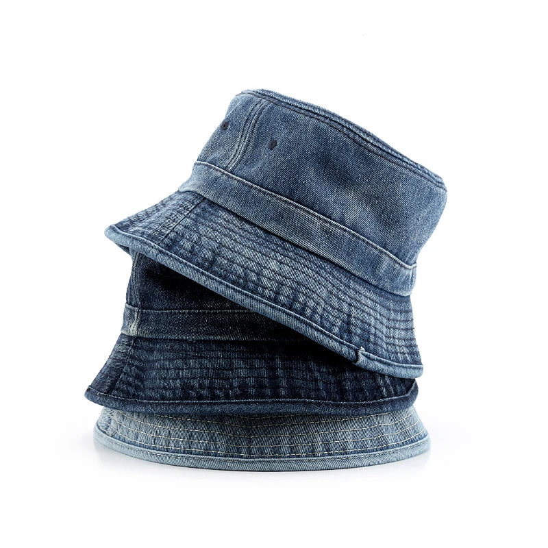 Wholesale Blank Designer Plain Blue Jean Washed Custom Denim Bucket Hat