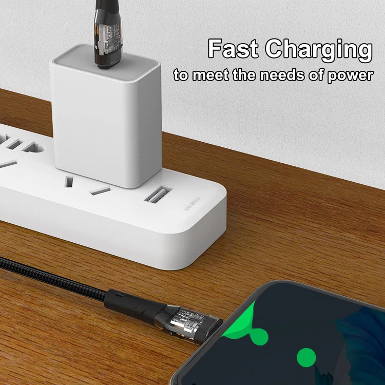 Wholesale Visual safety type C to C Cable OEM ODM 1m 3.3ft Clear Plastic USB Cable for smart Mobile device