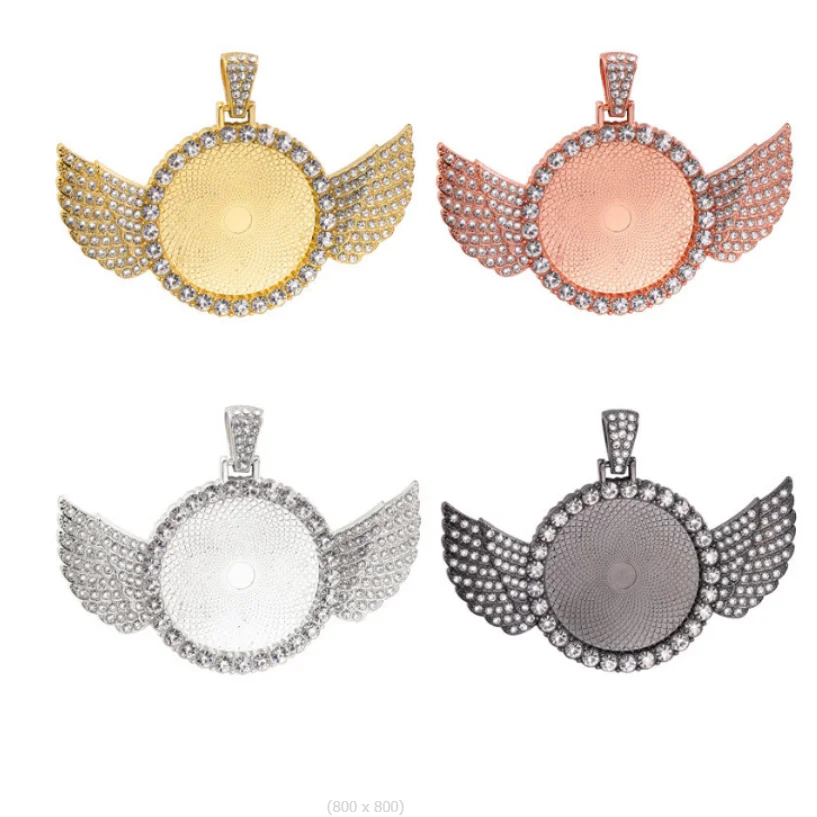 Personalized New Arrival 32mm Custom Necklace Pendants logo 21046 Micro Pave Heart Peach Wing Hanging Pendant