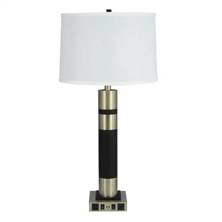 Desk Table Lamp Bedside Side Bed Hotel Study Bedroom Office Design Decorative Iron Electric Fabric White Drum Incandescent Bulbs