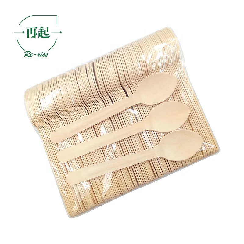 16cm or 160mm Eco-friendly Biodegradable Food Grade Disposable Birch Wood Wooden Dinner Spoon with Embossed Handle