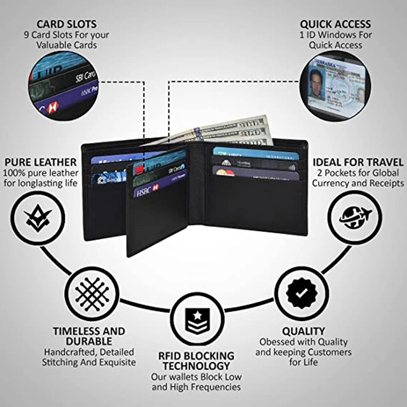 Кожаные кошельки с технологией RFID мужские тонкие из кожи передним карманом ручной работы мужской кошелек 2022