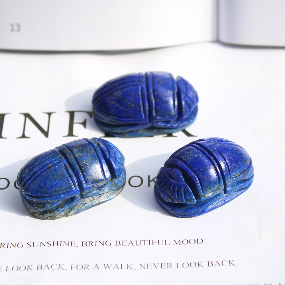 Wholesale 4 to 5cm Natural Lapis Lazuli Gemstone Crystal Egyptian Ancient Culture Symbol Scarab Carving For Healing