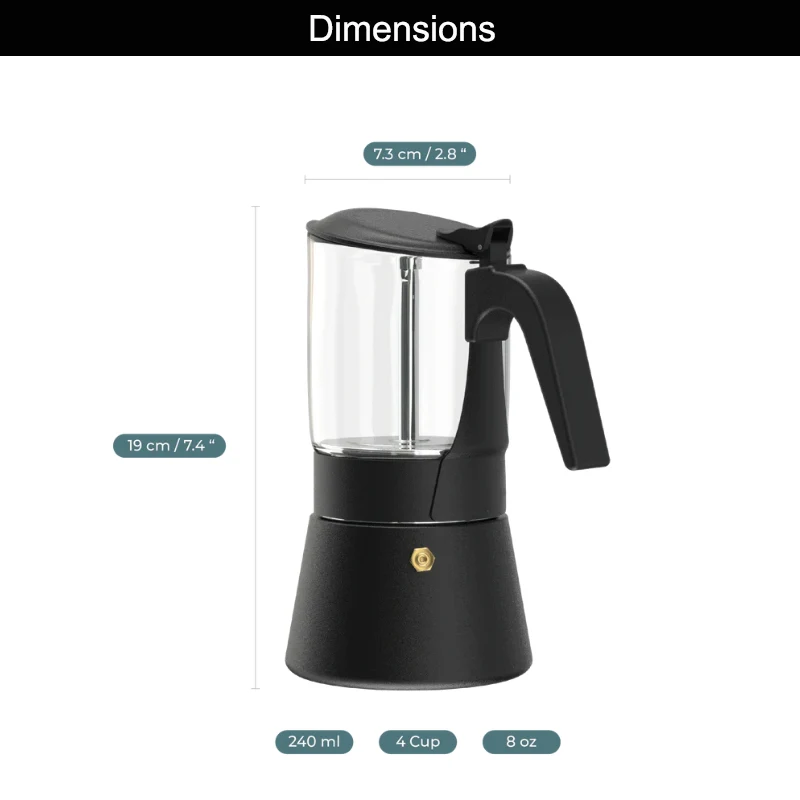 Custom Double Valve Stainless Steel Borosilicate Glass Moka Pot Espresso Coffee Maker