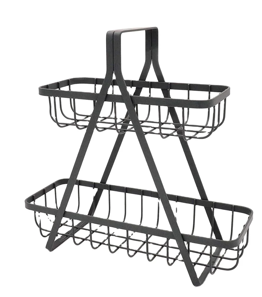 Metal Kitchen Counter Spice Rack Basket 2-Tier Dining Tabletop Condiment Caddy with Handle