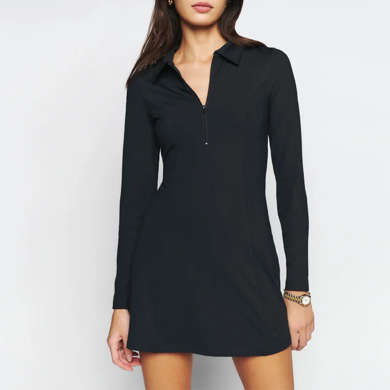 Anti-UV custom logo wholesales luxury casual sports polo dress for girl long sleeve women tennis golf dress