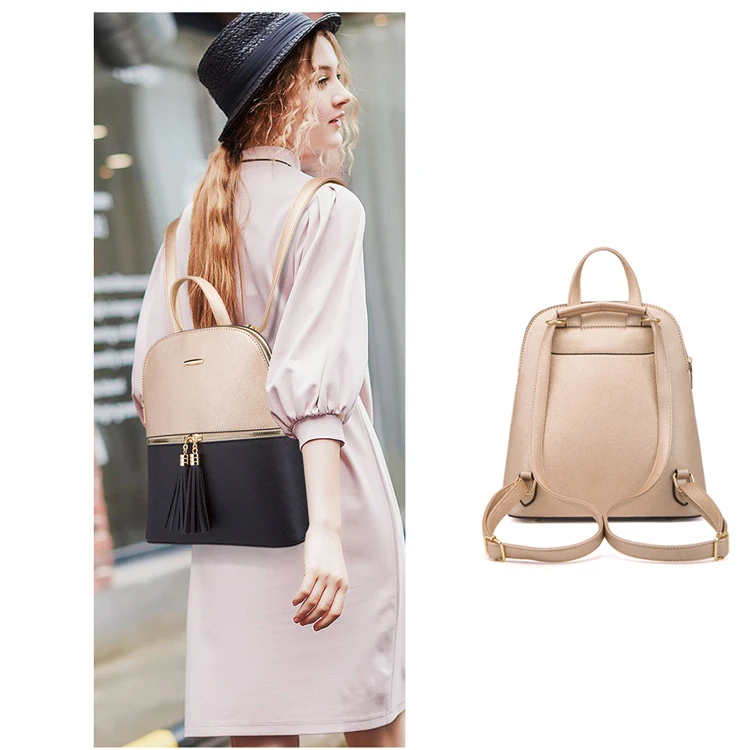 Fashion leisure women pu leather backpack, ladies fancy black backpack