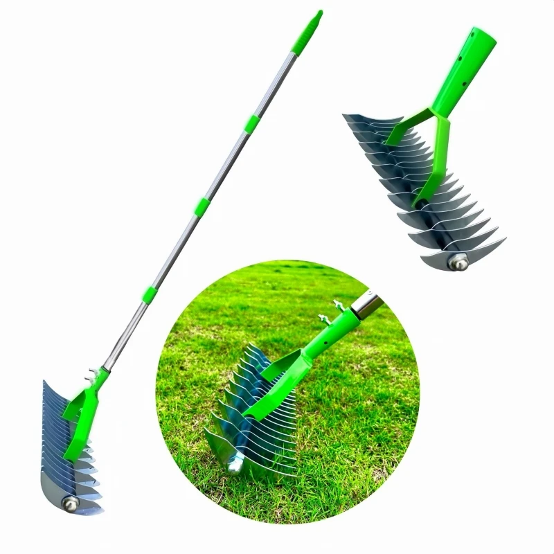 Metal Thatch Rake With Stainless Steel Rod for Dry Grass,Fallen Leaf,Soil Loosing.