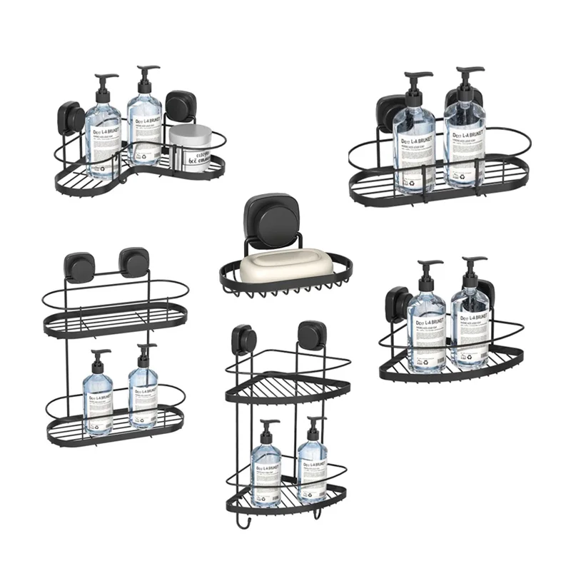 WIREKING Suction Stable Metal Corner Shower Caddy Hanging Soap Dish Bearing 10kg Bathroom Storage Shelf Towel Holder