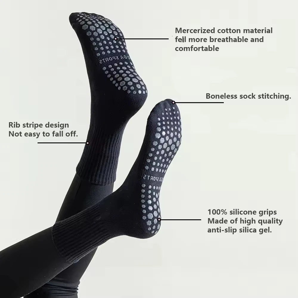 High Quality Custom Logo Cotton Medium Non Slip Socks Silicone Indoor Fitness Yoga Women Stockings Sports Pilates Socks